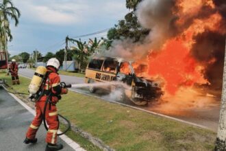 School Van Catches Fire in Miri, No Injuries Reported