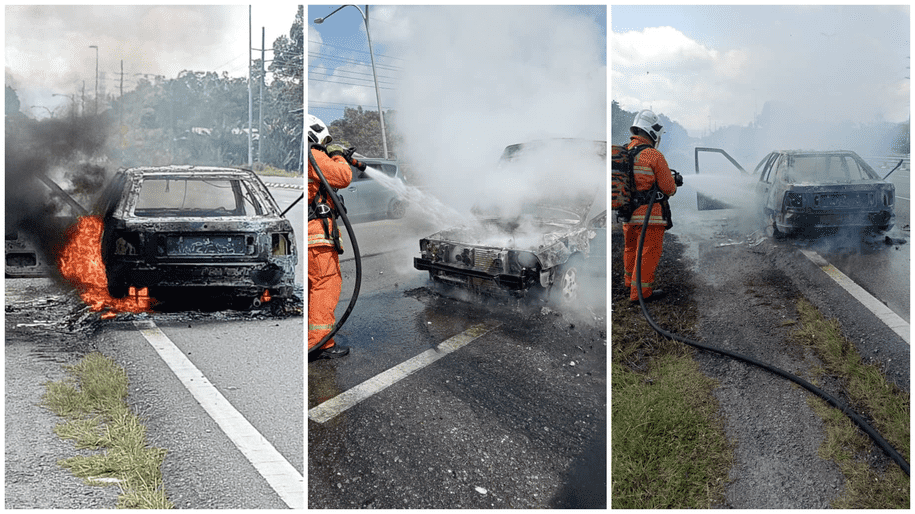 Car Burnt in Fire at Mile 29 Jalan Kuching–Serian, No One Hurt