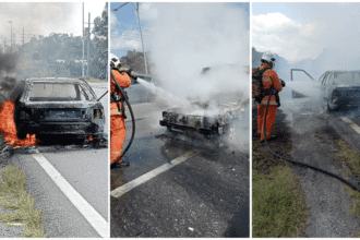 Car Burnt in Fire at Mile 29 Jalan Kuching–Serian, No One Hurt
