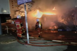 Miri City Bus Office Catches Fire Late at Night