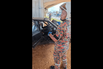Proton Saga Skids and Slams Into Viaduct Pole, Two Men Injured
