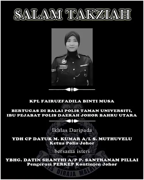 Sarawak-Bound Police Officer Killed in Johor Crash 2 She planned to return to duty in Sarawak… but God loved her more.