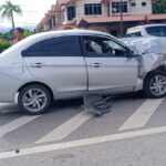 Female Driver Injured in Car and Hilux Collision Near Lawas Airport