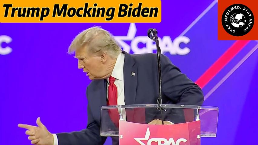 Trump Mocks Biden's Stair Mishap: A Story of Sarcasm and Critique 1 Trump Makes CPAC Crowd Laugh Doing Mean Impression Of Biden Trying To Get Off Stage
