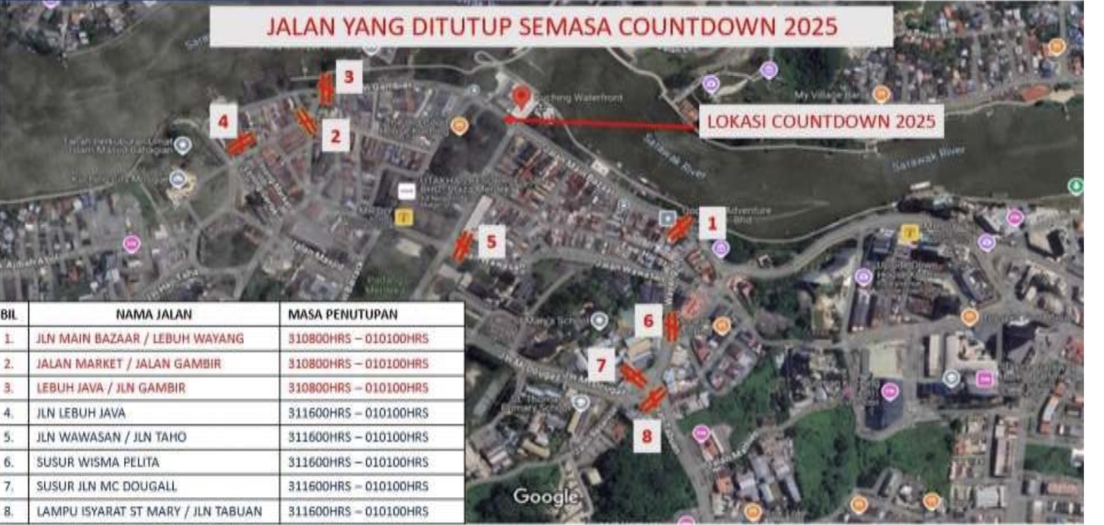 Roads Closed for Countdown 2025 in Kuching: Plan Your Journey Ahead 1 Roads Closed for Countdown 2025 in Kuching: Plan Your Journey Ahead