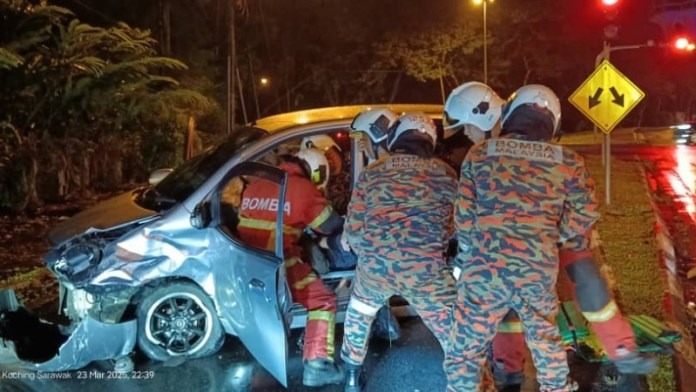 Woman Injured in Two-Car Collision at Jalan Tan Sri Ong Kee Hui, Kuching