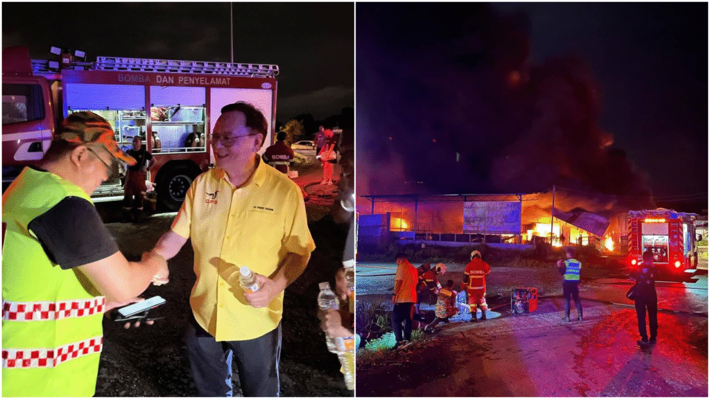Inferno Destroys Plastic Factory in Kuching, YB Lo Visits Fire Scene