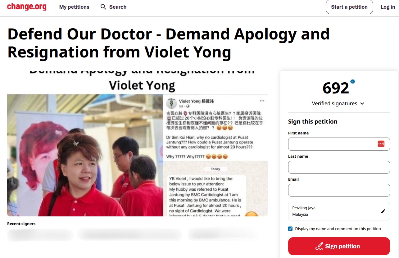 Petition Urges Violet Yong to Apologise Over Heart Centre Claims