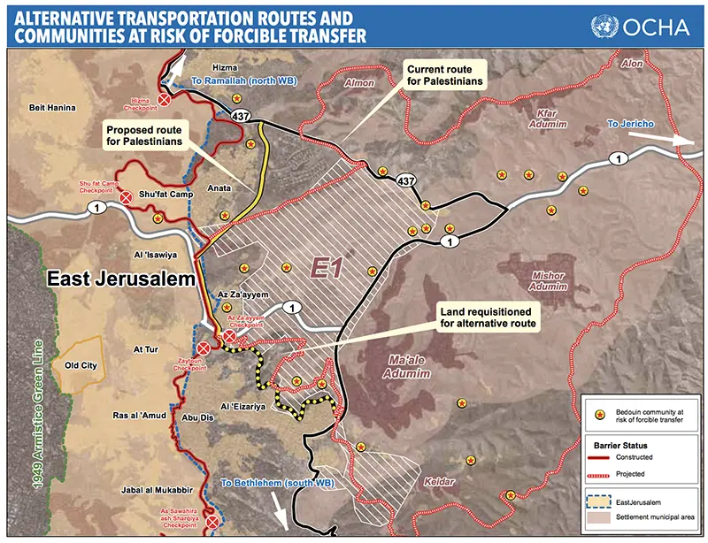 Israel's E1 Settlement Plan Sparks International Condemnation 2 Map showing location of and access to E1 area