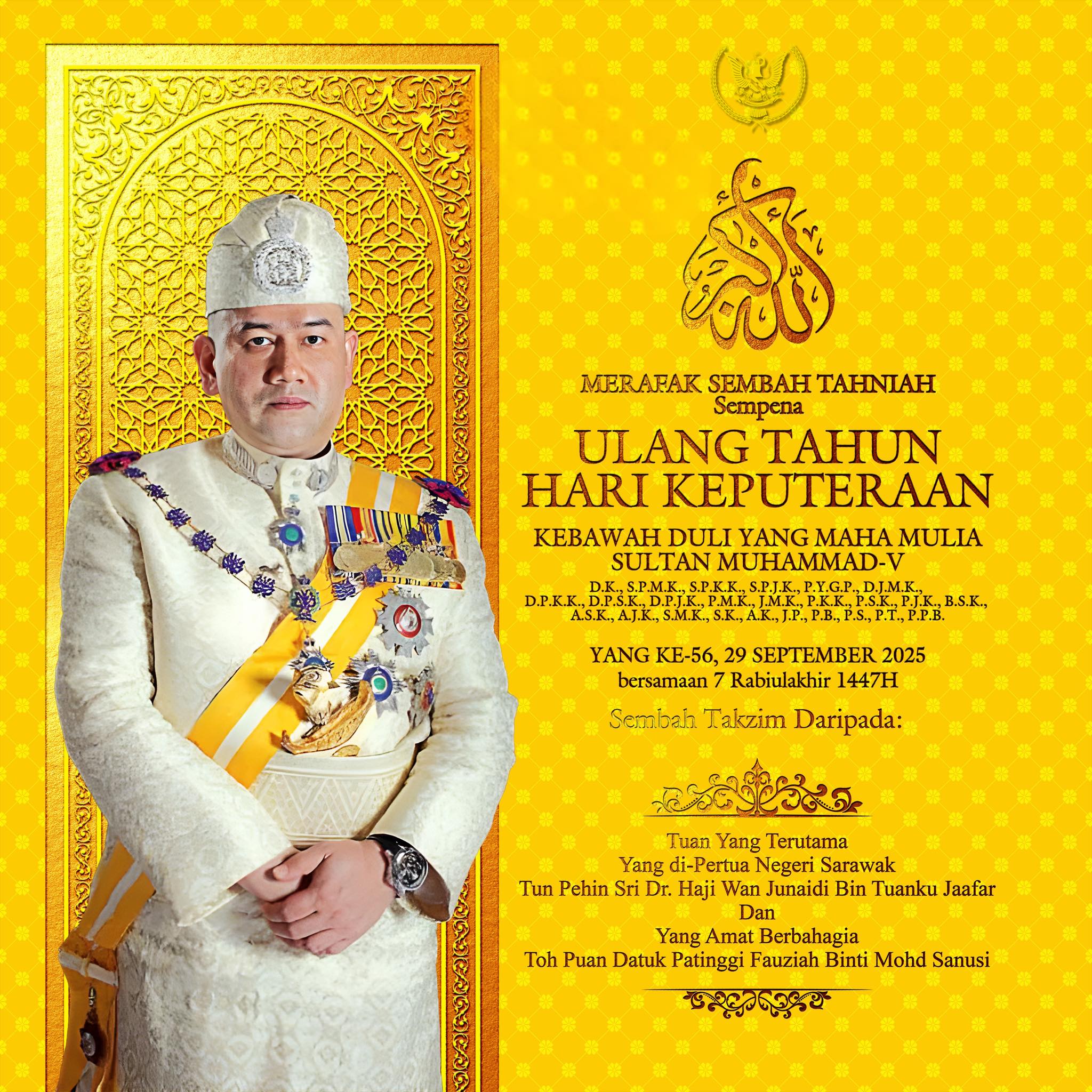 Sarawak Governor and Wife Extend Congratulations on Sultan of Kelantan’s Birthday