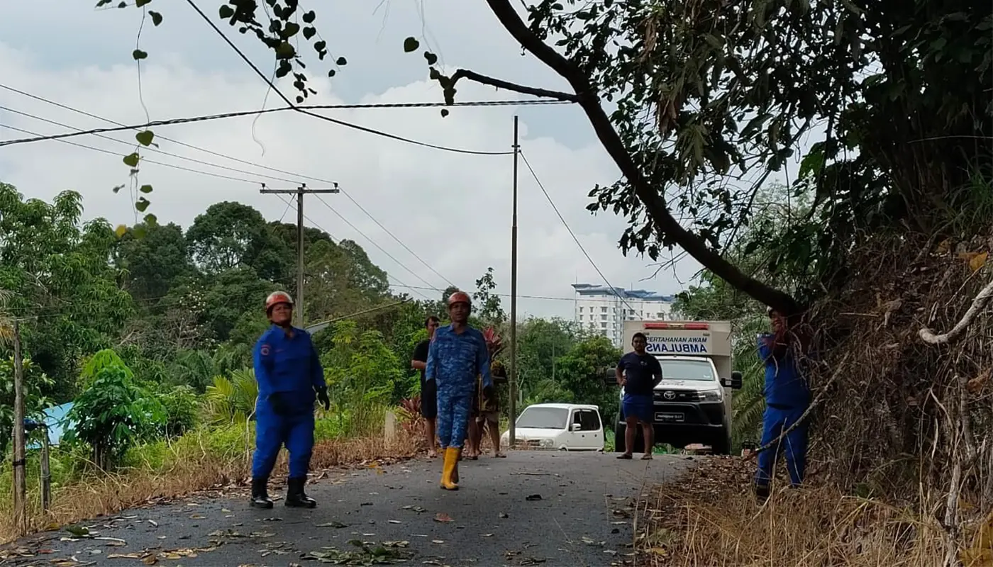 APM Lubok Antu Clears Fallen Tree Safely in Jalan Panjai Ruai 1 Sarawak, Sarawak News, Lubok Antu, Lubok Antu News, APM, Community Safety, Road Safety, Emergency Response
