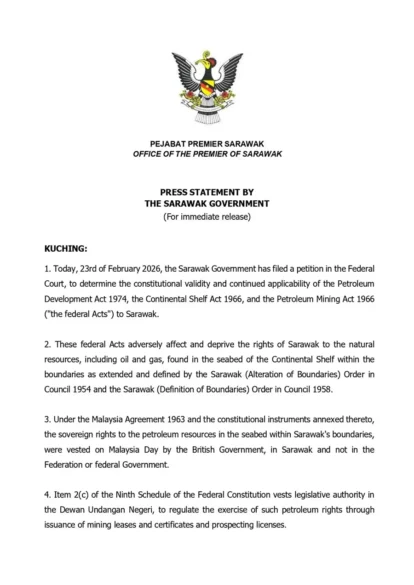 Sarawak Government Seeks Court Ruling on Oil and Gas Laws 1