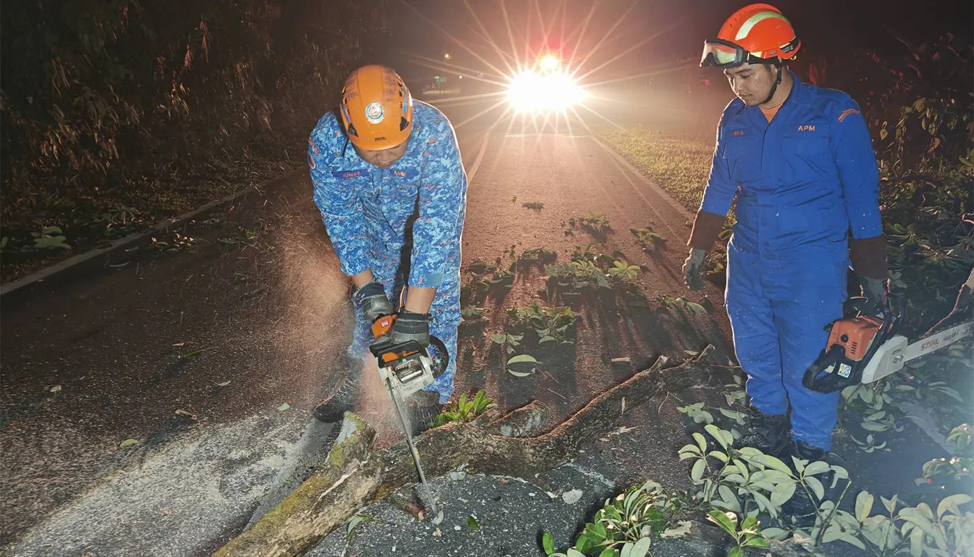 Civil Defence Force Responds to Falling Tree Incident in Bau 1 Sarawak, Sarawak News, Bau, Bau News, Civil Defence, Emergency Response, Public Safety