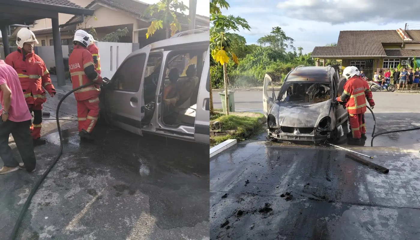 Car Fire in Taman Samarindah Quickly Extinguished 1 Sarawak, Sarawak News, Kota Samarahan, Kota Samarahan News, Fire Incident, Public Safety, JBPM Sarawak, Vehicle Fire