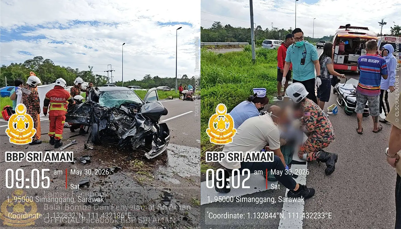 Fatal Road Accident on Pan Borneo Highway in Sri Aman 1 Sarawak, Sarawak News, Sri Aman, Sri Aman News, Serian, Serian News, Pan Borneo Highway, Road Accident, Emergency Response, PDRM, Fire and Rescue