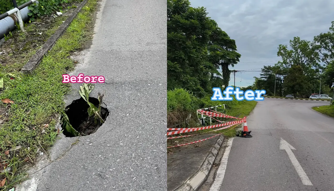 MBKS Acts Quickly on Jalan Stampin Tengah Sinkhole 1 Sarawak, Sarawak News, Kuching, Kuching News, MBKS, Public Safety, Infrastructure, Road Maintenance, Community Cooperation