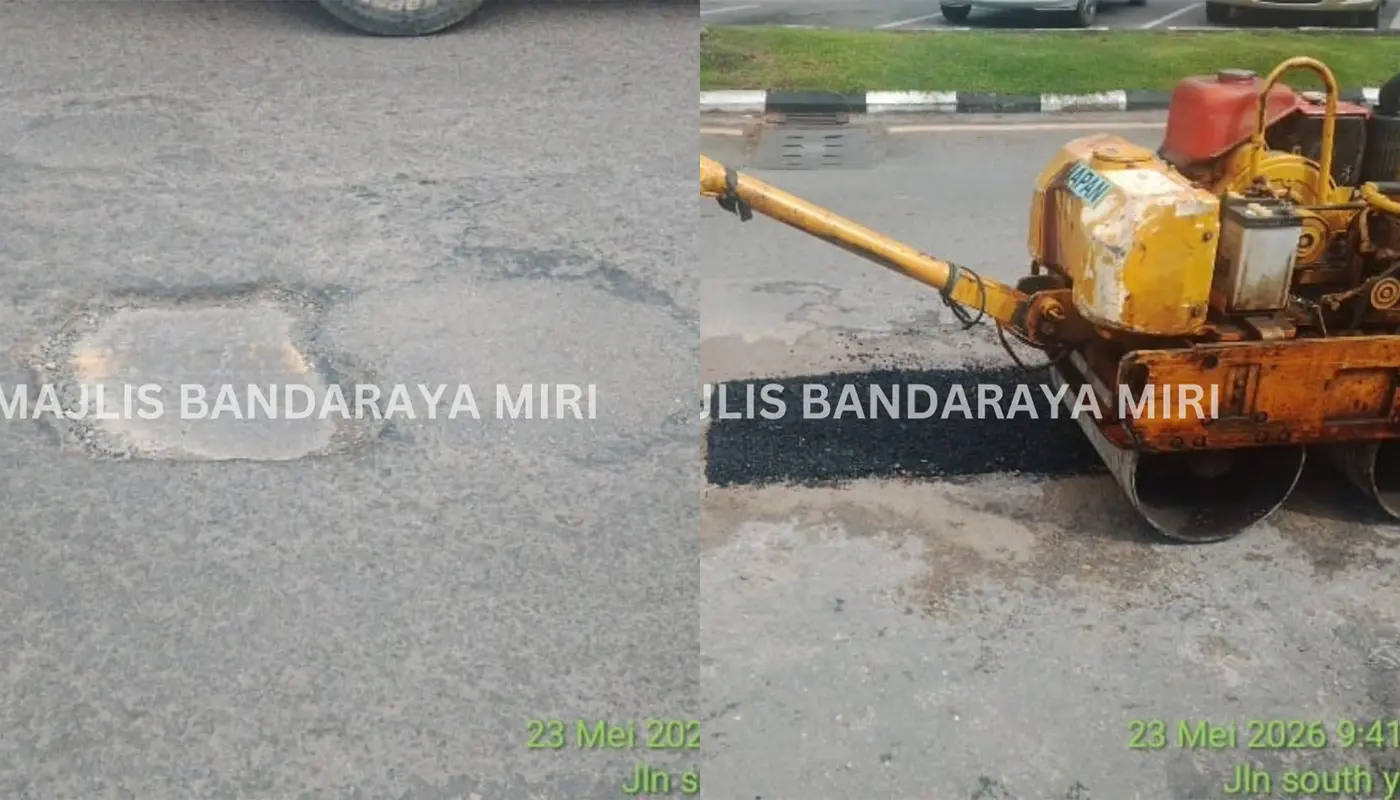 Miri Council Conducts Road Repairs on Jalan South Yu Seng 1 Sarawak, Sarawak News, Miri, Miri News, Road Safety, Infrastructure, MBM, Jalan South Yu Seng