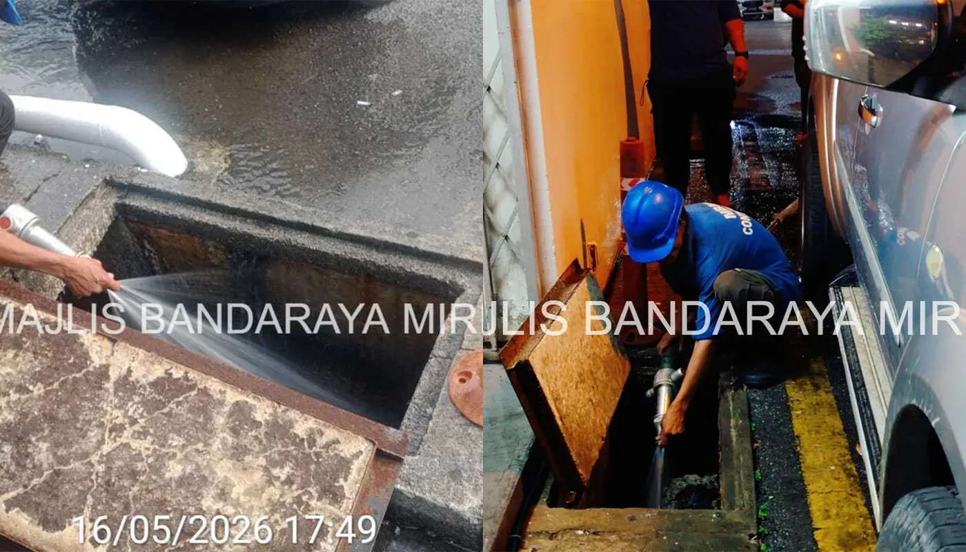 Miri Council Ensures Drainage Cleanliness at Pelita Centre 1 Sarawak, Sarawak News, Miri, Miri News, Drainage Maintenance, Infrastructure, MBM, Pelita Commercial Centre
