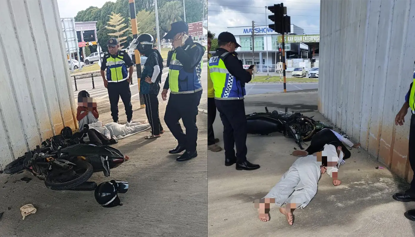 Two Teenage Girls Injured in Self-Inflicted Accident at Batu 10 Flyover 1 Sarawak, Sarawak News, Kuching, Kuching News, Kota Padawan, JPJ, Road Safety, Traffic Control, Accident Response