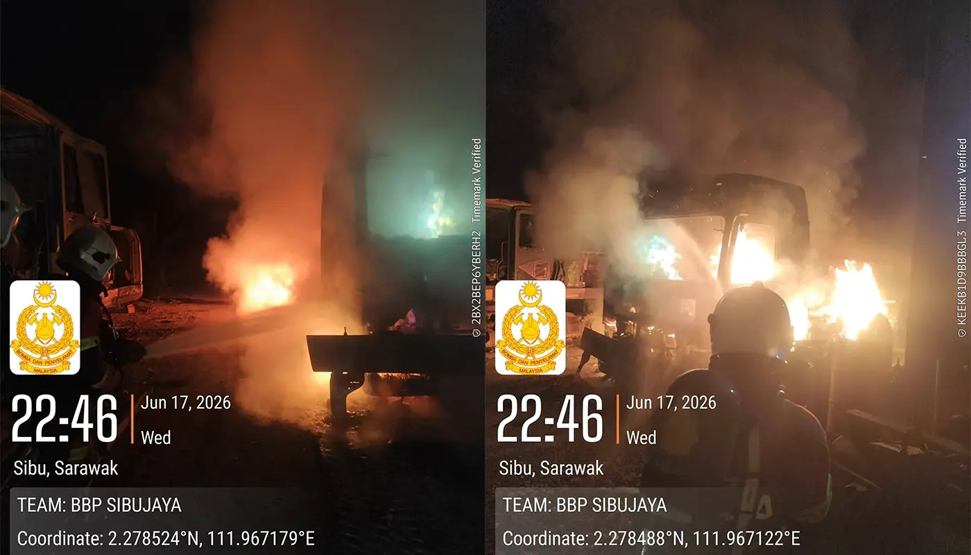 Firefighters Extinguished Heavy Machinery Fire in Sibu 1 Sarawak, Sarawak News, Sibu, Sibu News, Fire Incident, Heavy Machinery Fire, Fire and Rescue Department, Public Safety