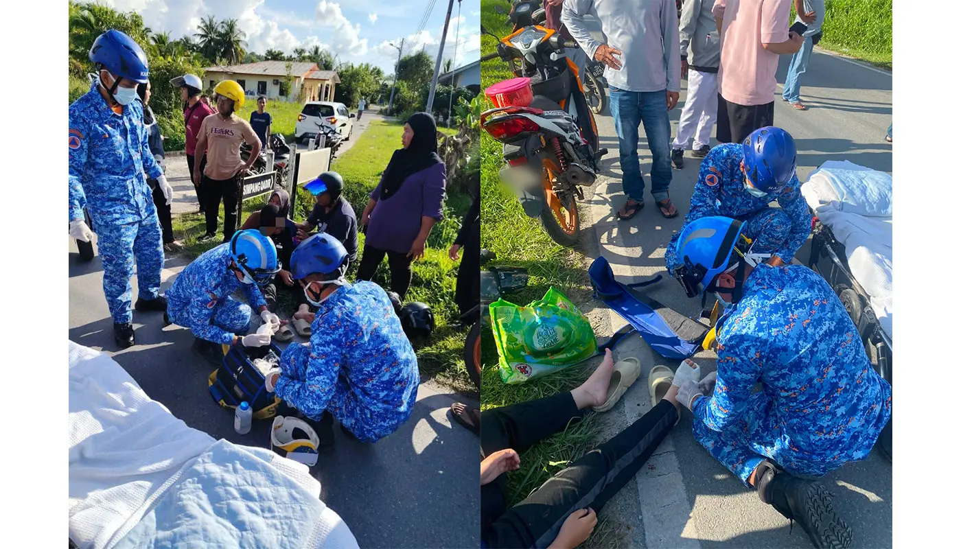 APM Limbang Responds to Motorcycle Accident at Simpang Taman Damai 1 Sarawak, Sarawak News, Limbang, Limbang News, Road Accident, Motorcycle Collision, Civil Defence, Emergency Response, Public Safety