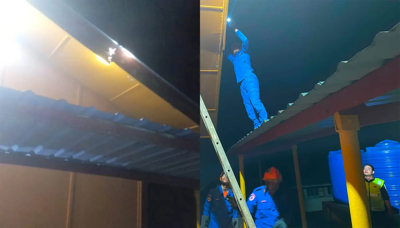 Cat Rescued Safely from School Roof in Debak 1 Sarawak, Sarawak News, Debak, Debak News, Animal Rescue, Civil Defence, Public Safety, APM
