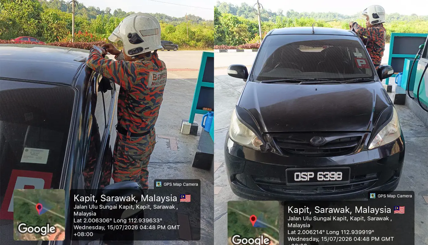 Kapit Firefighters Respond to Locked Car Incident at Petrol Station 1 Sarawak, Sarawak News, Kapit, Kapit News, Fire and Rescue, Emergency Response, Public Safety