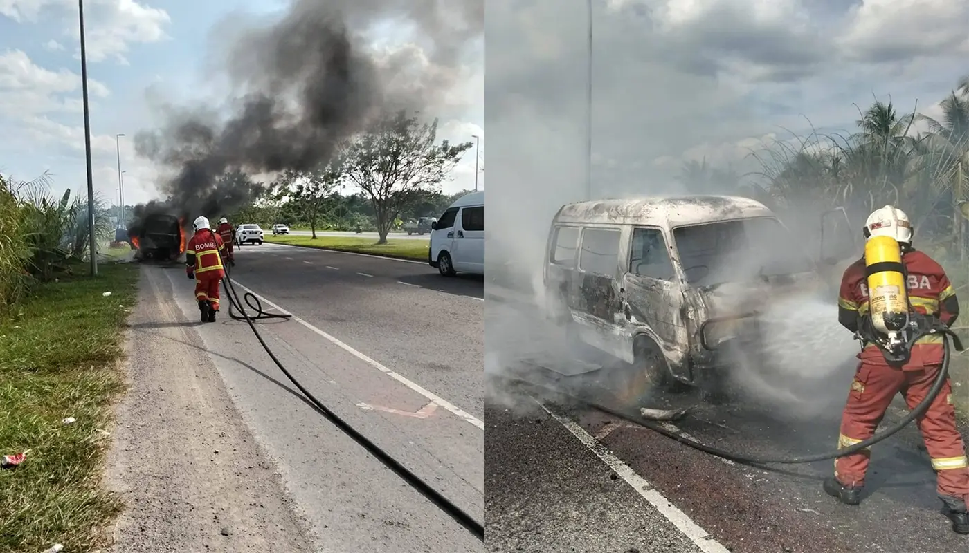 Van Fire Extinguished on Jalan Bulatan Puspakom, Kota Samarahan 1 Sarawak, Sarawak News, Kota Samarahan, Kota Samarahan News, Fire Incident, Emergency Response, JBPM, Public Safety