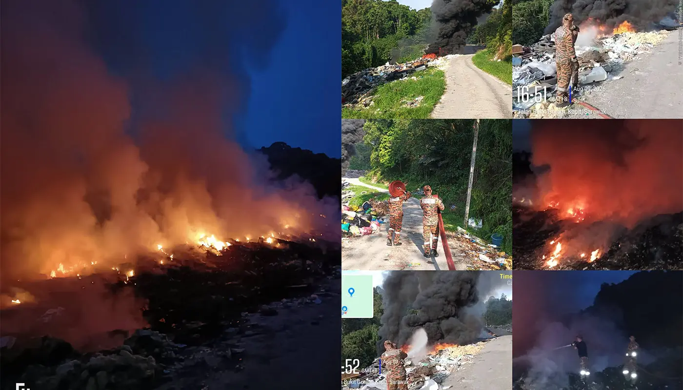 BBP Kapit Batling Agaisnt Garbage Disposal Site Fire 1 Sarawak, Sarawak News, Kapit, Kapit News, Garbage Fire, Waste Disposal Fire, Jalan Bukit Goram, Firefighters, Fire and Rescue, BBP Kapit