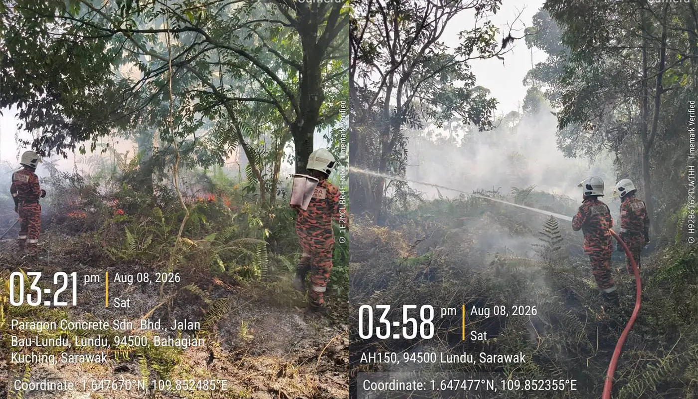 Sarawak, Sarawak News, Lundu, Lundu News, Kampung Stunggang Melayu, Forest Fire, Fire and Rescue Department, Fire Incident, Firefighters, Kuching Division