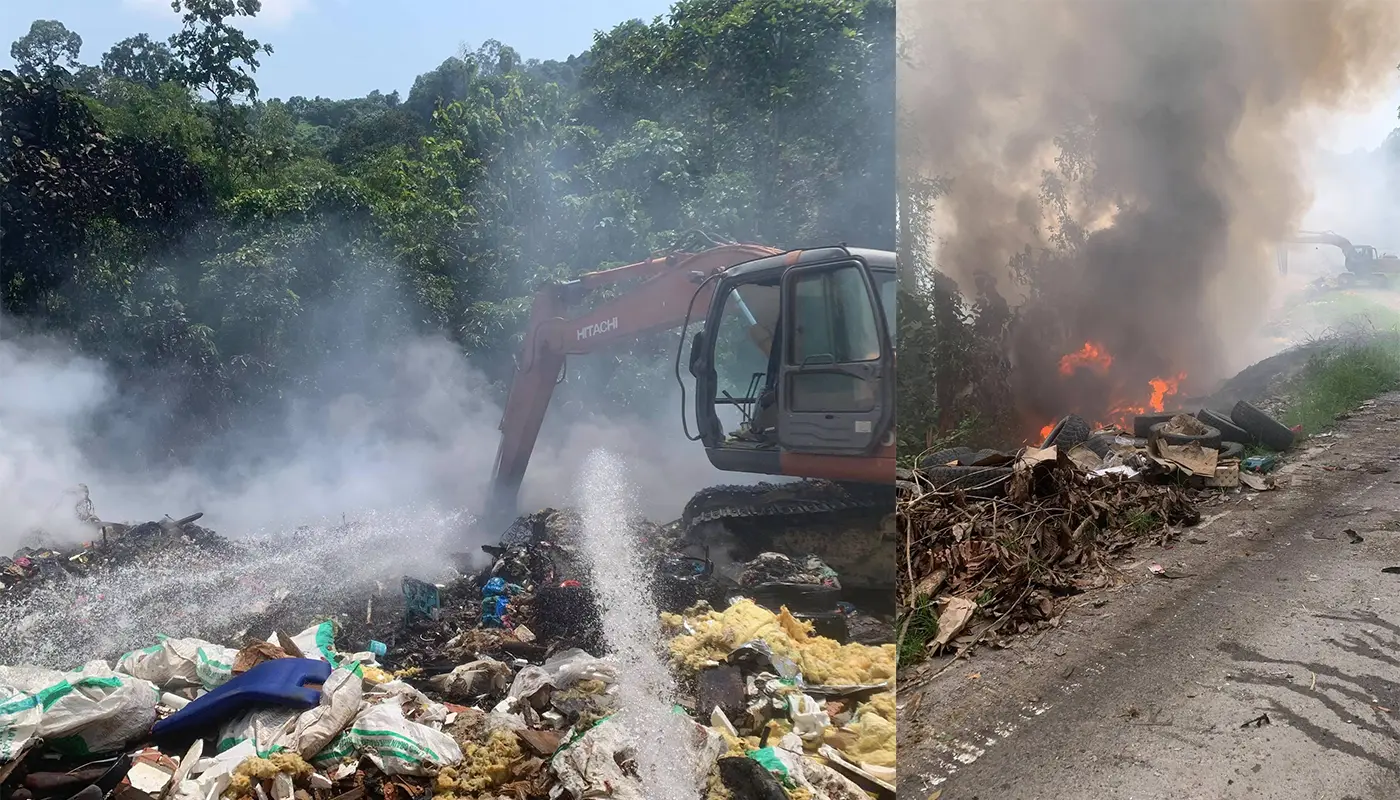 Kapit Garbage Disposal Site Fire Continues Into Second Day 1 Sarawak, Sarawak News, Kapit, Kapit News, Garbage Fire, Waste Disposal Fire, Jalan Bukit Goram, Firefighters, Fire and Rescue, BBP Kapit