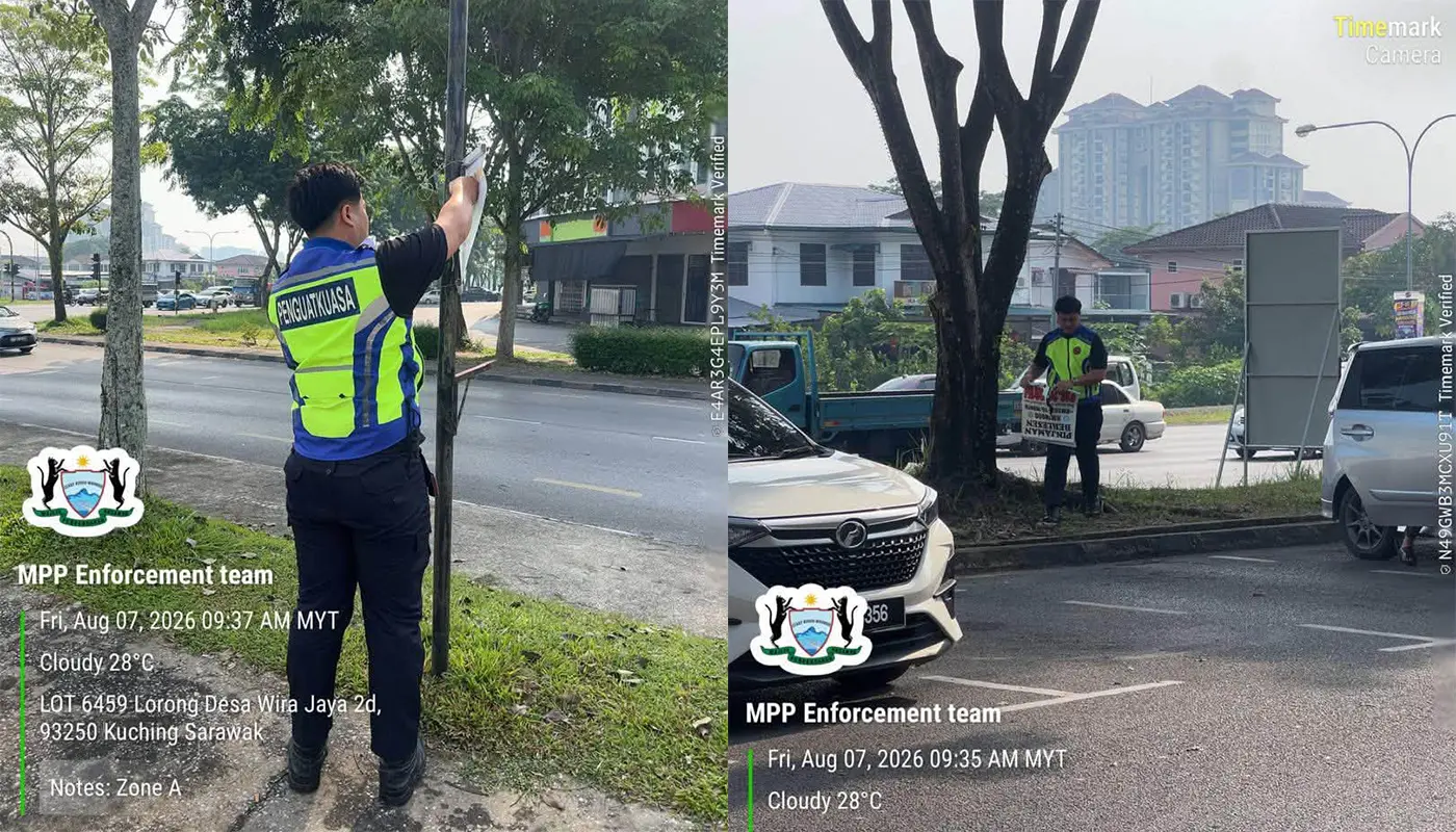 Padawan Council Removes Illegal Ads to Ensure Public Safety 1 Sarawak, Sarawak News, Padawan, Padawan News, MPP, Illegal Advertisements, Municipal Enforcement, Public Safety, Urban Cleanliness, Local Authority