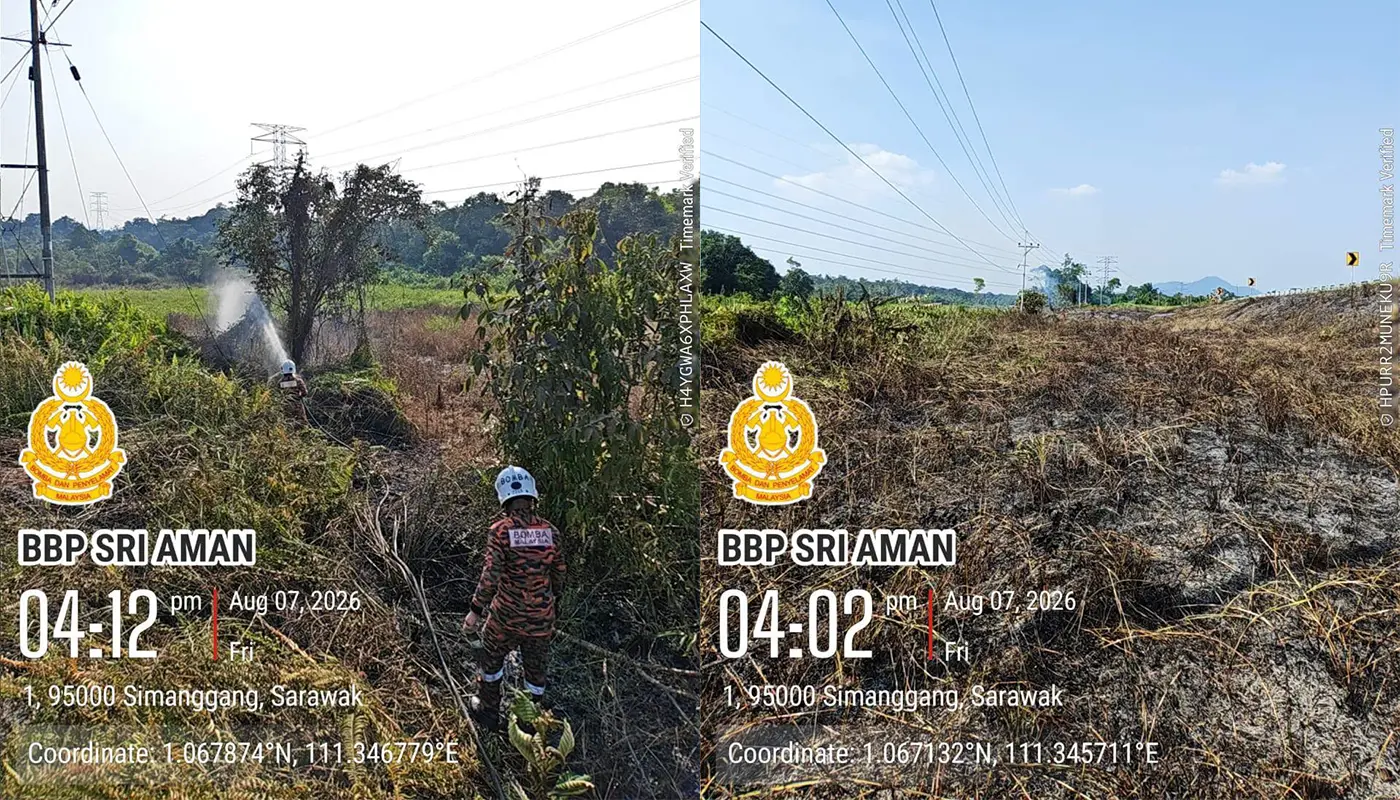 Sarawak, Sarawak News, Sri Aman, Sri Aman News, Fire and Rescue Department, BOMBA, Vegetation Fire, Emergency Response, Community Assistance